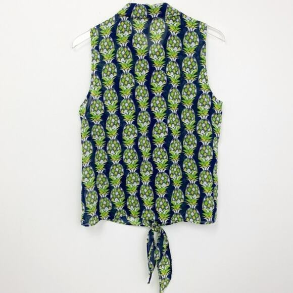 BANANA Republic Womens Size XS Pineapple Print Tie Blouse Preppy Resort Beach - Picture 3 of 8